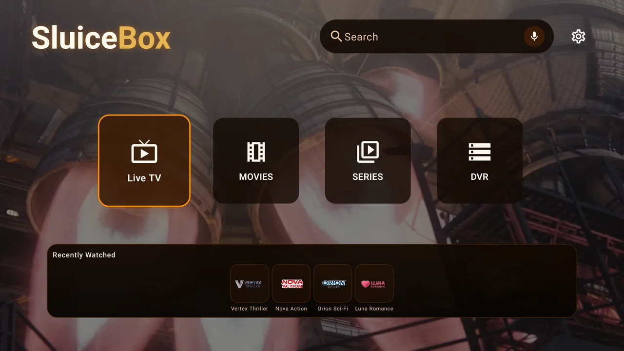 SluiceBox TV home screen