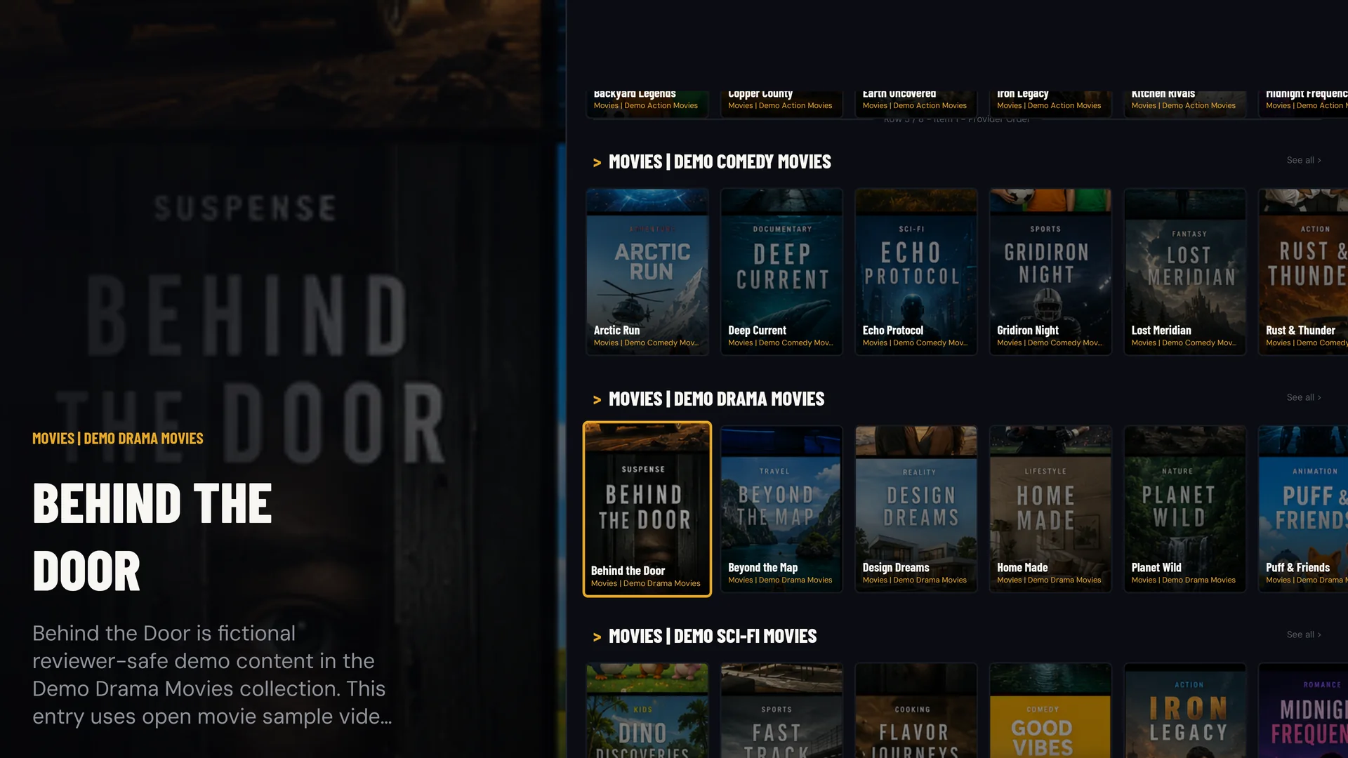 SluiceBox movie and series browsing interface